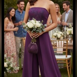 Lanting Bride Burgundy  Corset Jumpsuit Pantsuit  Bridesmaid 8/10 New